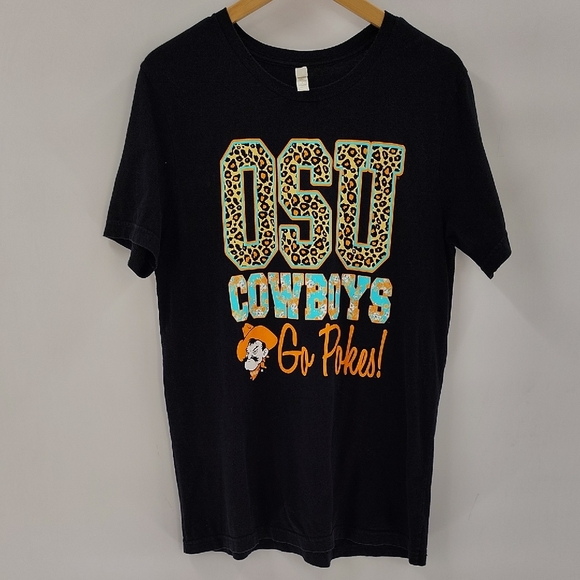 OSU Cowboys Oklahoma State Graphic Tee Leopard & Floral Print Pistol Pete - Picture 1 of 7